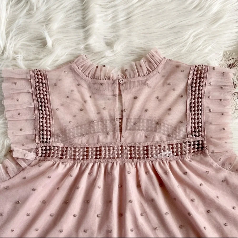 BB Dakota Women’s Sleeveless Roslyn Embroidered Dotted Mesh Pink Top EUC Size S - Picture 4 of 9